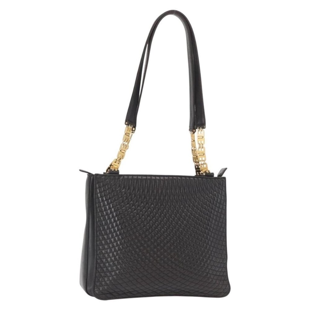 Authentic BALLY Shoulder Bag Leather Black Gold